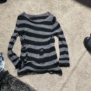 Striped Black and Gray Women's Sweater